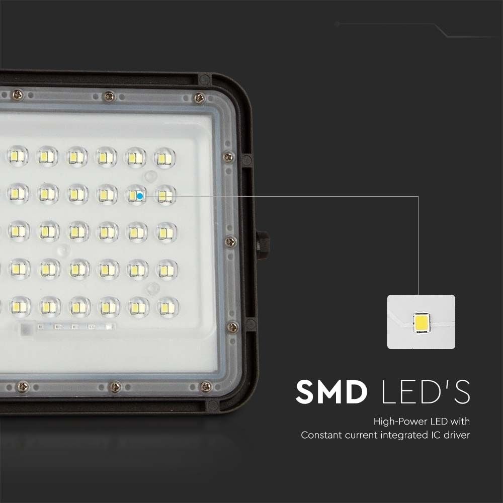 V-TAC Reflektor zewnętrzny LED z panelem słonecznym 10 W, czas pracy 12 godzin, chip Samsung IP65-800 lumenów, projektor LED z pilotem zdalnego sterowania i baterią do domu, ogrodu, garażu - zimne