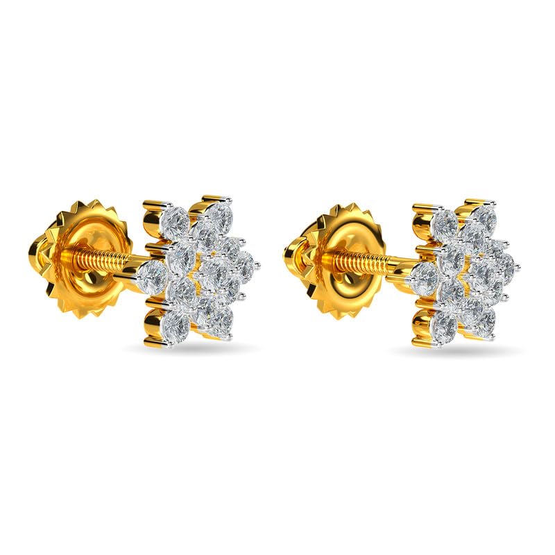 Image of KISNA JEWELS 14KT|18KT BIS Hallmark Pure Gold and Diamond Stud Earrings For Women with Screw Back clouser