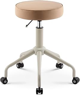 Rolling Stools Stool on Wheels Hair Salon Rotating Work Stool, Round Leather Seat Hydraulic Height Adjustable Rolling Swivel Stools with Wheels, for Facial Massage (Beige) The New