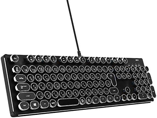 HKW Typewriter Style Mechanical Keyboard, Blue Axis, JIS Standard, 109 Keys, USB Wired Japanese Keyboard (Silver)