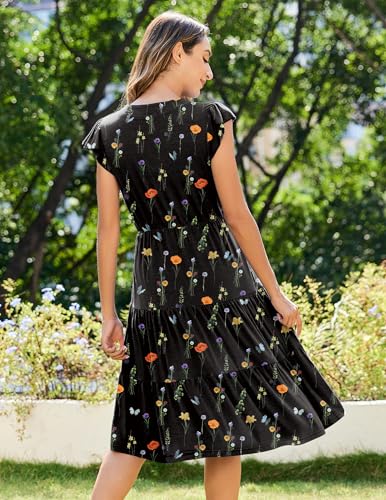 Image of ZEAGOO Womens Summer Casual Dresses Ruffle Sleeve V Neck Midi Dress Flowy Tiered Dress with Pockets Boho Sundresses