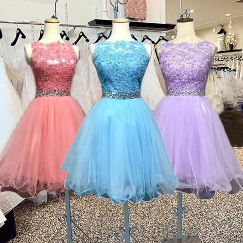 Dydsz Women's Appliques Beaded Homecoming Dresses for Teens Short Prom Dress Tulle Party Cocktail Gown4