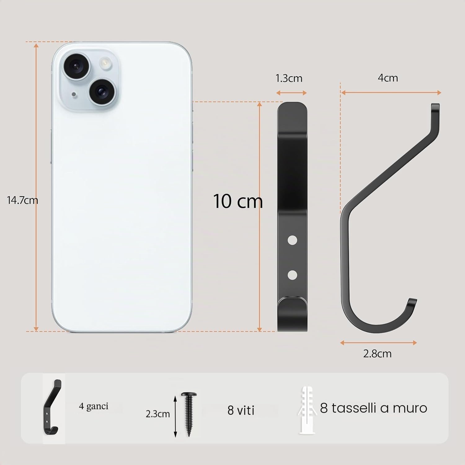 susswiff Ganci appendiabiti da 10 pezzi, appendiabiti a vite, ganci per pannelli acustici, camera da letto, soggiorno, bagno, ganci da parete per guardaroba, giacche, cappelli, metallo, nero, 10 cm