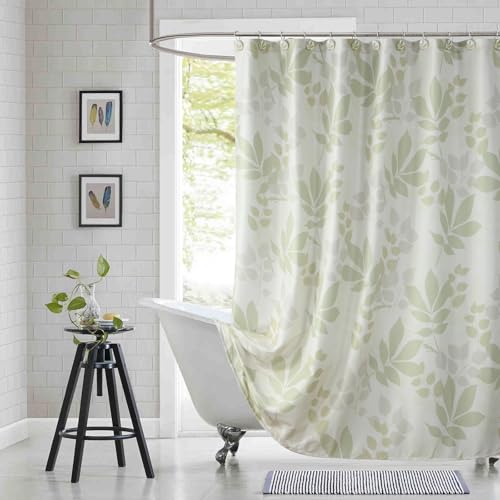 BESTRIPES Extra Long Fabric Shower Curtain, Sage Green Plant Leaf Shower Curtains for Bathroom, 72" W x 84" H