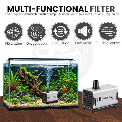Image of Foodie Puppies Aquarium Submersible Water Pump - (XQP-2500) | 2500L /h 40 Watt Motor | Ultra-Silent, Multi-Function Powerful Water Circulation Pump Suitable for 4 Feet Fish Tank, Aquarium