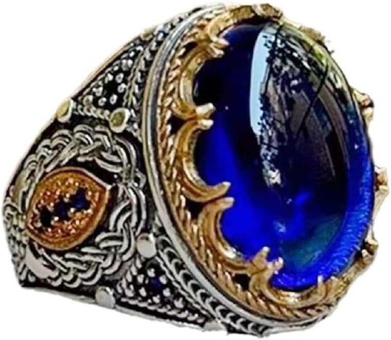 Exquisite Blue Gemstone Ring - Retro Style Blue Gemstone Ring, Silver and Gold Plated, Decorative Floral Design Banquet/Christmas Gift engagement rings for women/men