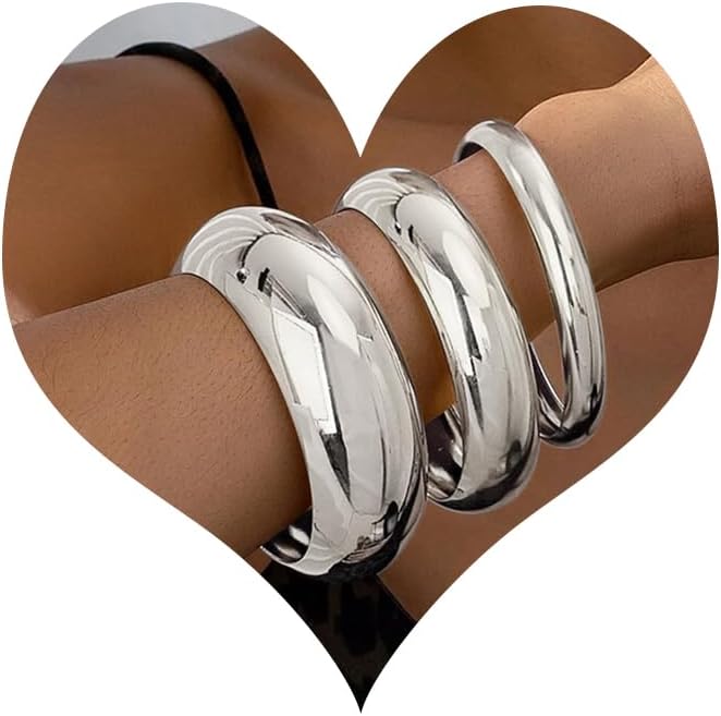 Giovanchi 3Pcs Chunky Bangle Bracelets for Women Trendy Stack Open Wide Wrist Cuff Bracelets Hinged Arm Cuff Bangles Fashion Gift Accessories