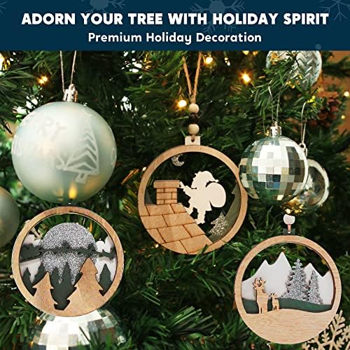 Joiedomi 6 Pcs Wooden Christmas Ornaments Hanging Santa, Snowman, Reindeer Ornaments for Indoor/Outdoor Holidays, Party Decoration, Tree Ornaments, Events, and Christmas