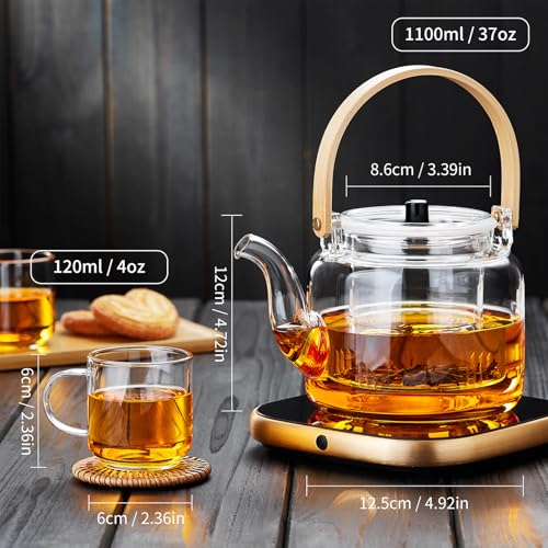 Miniatura 2 de Mesney Tetera De Cristal 1100ml Con Infusor Juego De Tetera Con 4 Tazas Vidrio De Borosilicato Resistente Vertido Limpio Y Antigoteo