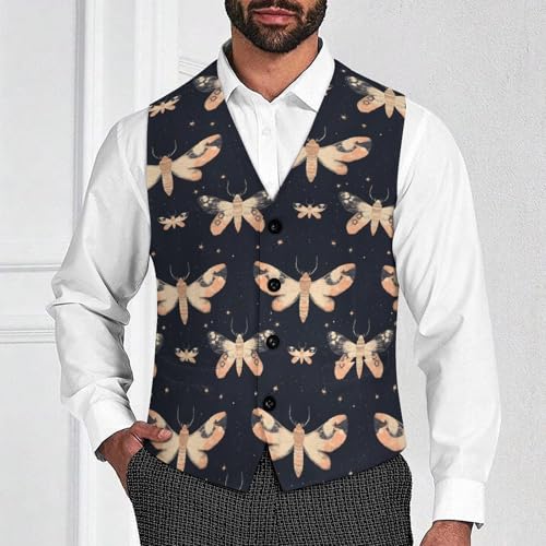 Moth Pattern Trendy Vest Suit for Men V Neck Formal Dress Waistcoat Vests Business Slim Fit4