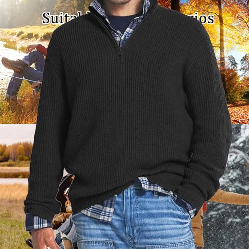 Men's Cashmere Business Casual Zipper Sweater, Men Quarter Zip Pullover Sweaters Mock Neck Polo 1/4 Zip Pullover2
