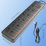 Extension Lead with 6 USB Slots, 6 Way Surge Protected Extension Lead with Individual Switches and Indicator Lights, Extension Cable 2M, 13 Amp 6 Gang Power Strip Lead for Home Office, Black - Image 6