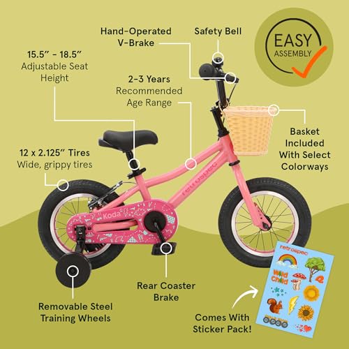 Image of Retrospec Koda Plus Kids Bike for Boys & Girls Ages 2-3 Years - 12 inch Children's Bicycle, Adjustable Seat & Handlebars, Removable Training Wheels, Front Hand Brakes, Rear Coaster Brake & Safety Bell