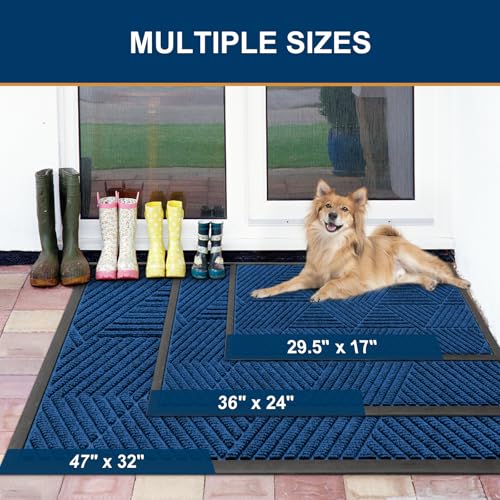 Image of Smiry Front Door Mat Outside Entrance, Low Profile Rubber Doormat, 29.5x17 | Irregular Triangle, Medium Blue, Sturdy Heavy Duty Mat Trap Dirt and Moisture, Easy Clean for Indoor Outdoor Entry
