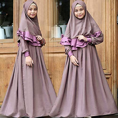 Muslim Islamic Toddler Girls Ramadan Abaya with Hijab Full Length Robe Burka Maxi Modest Prayer Clothes Girls Kaftan Dress2