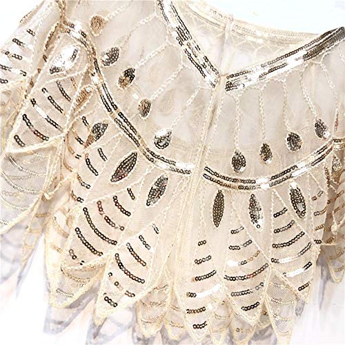 xxxiticat Women's Vintage 1920s Sequin Shawl Flapper Beaded Evening Cape Wraps See Through Bolero Jackets3
