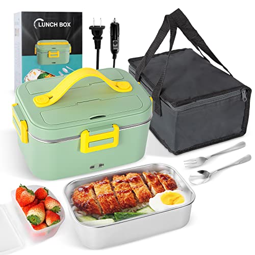 AIDENOEY Portable Electric Lunch Box, Upgraded power 75W, 3-in-1 Removable 304 Stainless Steel Container Larger 1.8L capacity,12V/24V/110V Food Warmer Lunch Box For Car Home Office