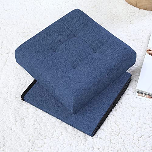 Image of AR Mall 15 Inches Storage Ottoman Cube, Foldable Storage Boxes Footrest Step Stool, Padded Seat for Dorm Living Room Laundry Storage Space, Bed Storage Seat, Toys Storage (38X38X38 CM) (Blue)