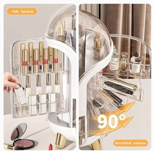 Image of YAGVIZ Makeup Organiser Storage Box for Countertop Cosmetics, Dustproof Cosmetic Storage Box, Skincare and Beauty Case with Clear Lid Display for Easy Visibility and Drawers for Vanity, Dresser