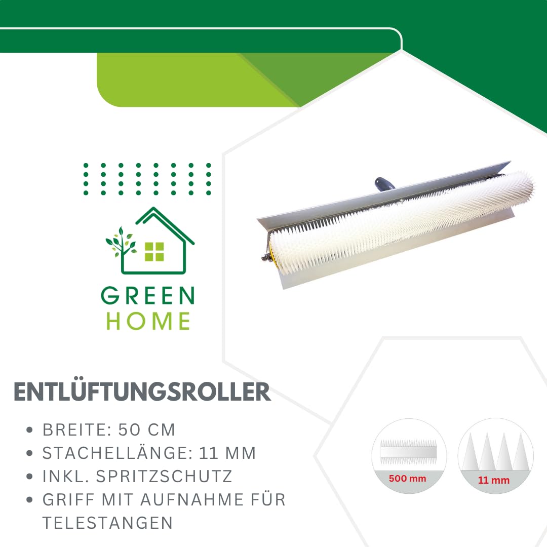 Rodillo desbulador de 50 cm Rodillo de punta 11 mm con protección contra salpicaduras y zapatos de nylon con puntas y raspador de plástico incluido en un juego
