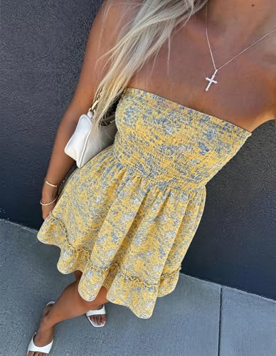 Image of EG CHRIS G Summer Dresses for Women Strapless Tube Top Mini Dresses Beach Boho Sundress 2025
