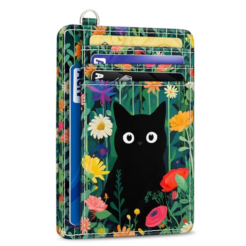 Image of Yonlevres Cat Credit Card Holder Slim RFID Wallet Women Small Travel Cute | Front Pocket, Handy, RFID Blocking, Woman Girls Ladies Gifts, D-ring for Keychain,Thin Mini Card Case, ID Window, PU Leather