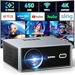 [Electric Focus/Auto Keystone] Projector with WiFi and Bluetooth, 650 ANSI Native 1080P 4K Support Outdoor Movie Projectors Max 450" Display, SOPYOU Home Theater Projector for iOS/Android/TV Stick