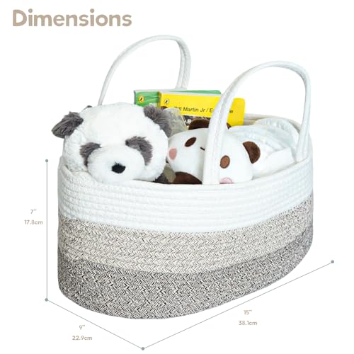 Image of luxury little Diaper Caddy Organizer, Large Cotton Rope Nursery Baby Basket, Changing Table Organizer for Baby Diaper Storage, Portable Car Organizer Removable Divider (Gradient Brown, Large)