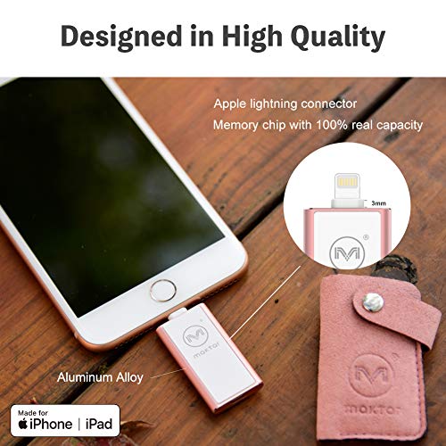 Flash Drive for iPhone, Backup Photos and Videos, Photo Stick Backup Device for Your iPhone and iPad, External Storage & Memory Expansion - 【Rose Gold 128GB】