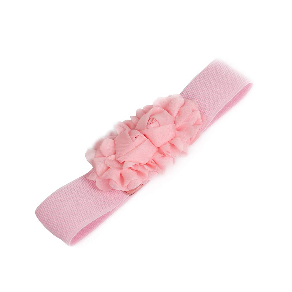 Women's Elastic Waistband Stretch Flower Wide Waist Belt For Dress Female Pink