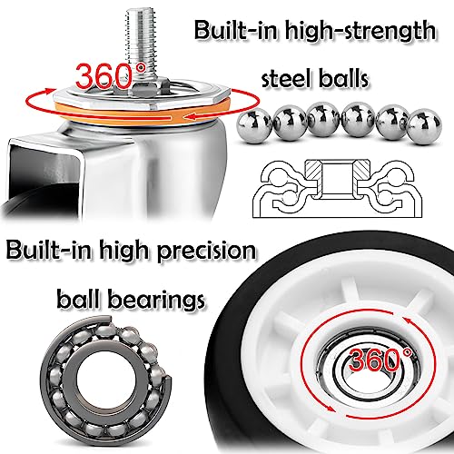 高耐久ラバーキャスターホイール 4個パック 2.5 3 4 5インチ M10 M12 ねじ式ステムキャスター 家具用 TPRラバーム