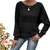 Inaugureate - Sudadera de manga larga para mujer, suave, lisa, con mangas de murciélago, informal, cuello redondo (negro, XXL)