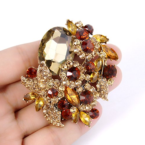 Image of EVER FAITH Rhinestone Crystal Party Flower Leaf Vine Brooch
