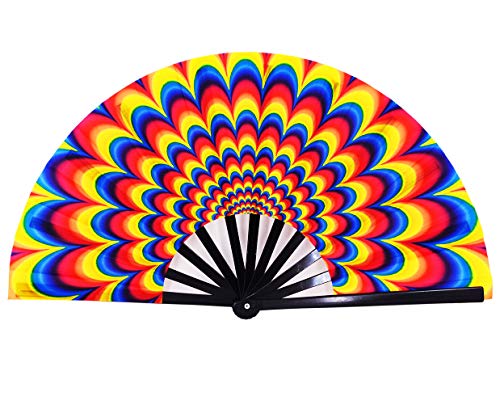 Amajiji Large Peacock Folding Fan, Chinease/Japanese Folding Nylon-Cloth Hand Fan, Hand Folding Fans for Women/Men, Hand Fan Festival Gift Fan Craft Fan Folding Fan Dance Fan (Colourful Peacock)