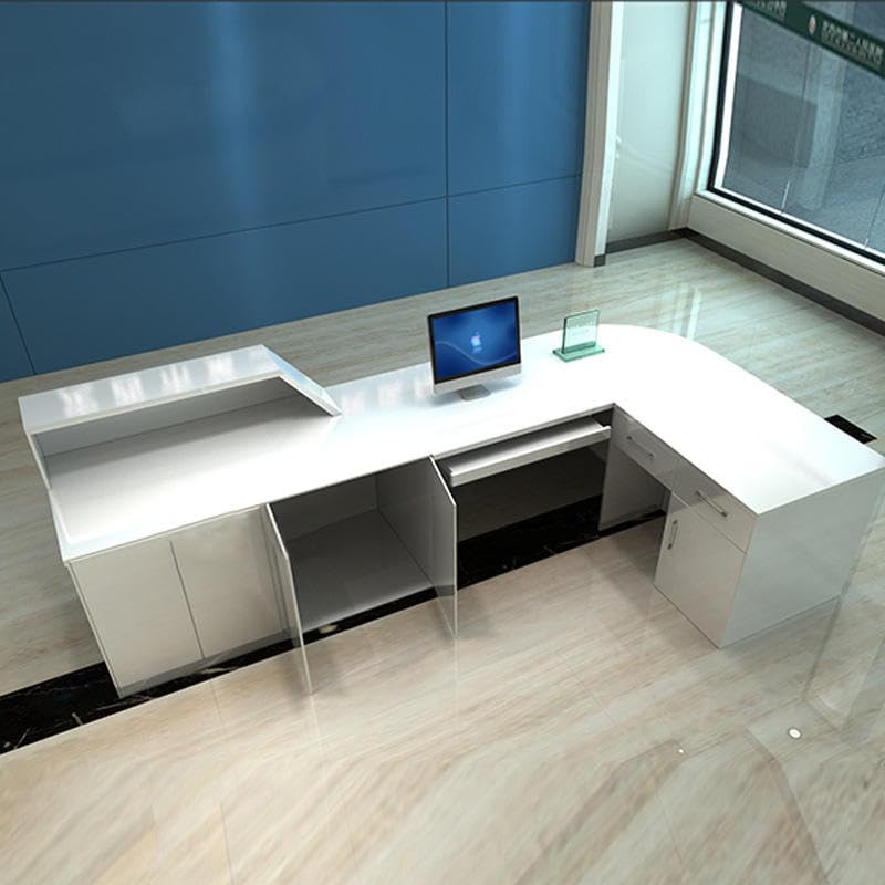 Image of Modern L Shape Reception Table for Office Executive Front Counter Desk for Hospital Clinic Consultation Billing Counter Large - (RCT-205 MDFL L8W2)