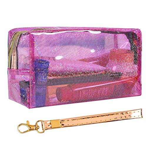 dealcase Clear Cosmetic Bag with Zipper, Holographic Travel Makeup Bag Large Capacity Toiletry Bag for Women - ?Pink x 1?