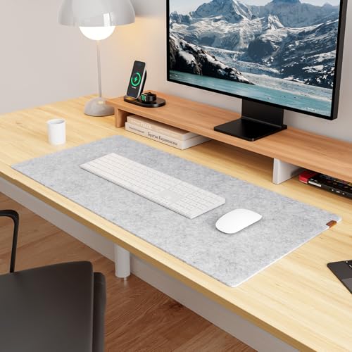 YSAGi Schreibtischunterlage Filz 80x40cm Rutschfeste Schreibunterlage Tischunterlage Schreibtisch Großes Mauspad Tastatur Unterlage Schreibtisch Zubehör für Büro & Homeoffice Hellgrau