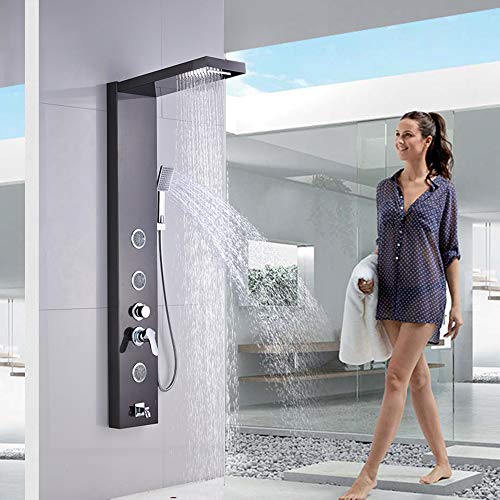 Saeuwtowy Shower Panel Tower System Column Wall Mounted Rainfall Waterfall Shower Head with Body Jets and Hand Shower Tub Spout Muti-Function Oil Rubbed Bronze Finish