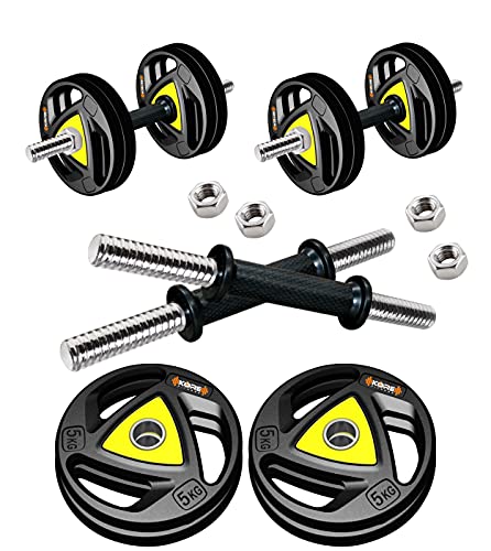 Kore Professional Metal Integrated Rubber Plates DM-20KG (5 KG x 4 = 20 KG) Adjustable Combo 16 Dumbbells Set, Multicolor