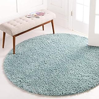 Unique Loom Davos Shag Collection Contemporary Soft Cozy Solid Shag Aqua Round Rug