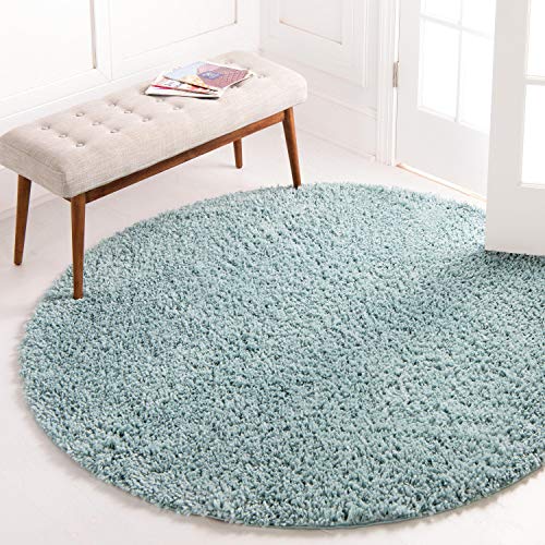 Unique Loom Davos Shag Collection Contemporary Soft Cozy Solid Shag Aqua Round Rug