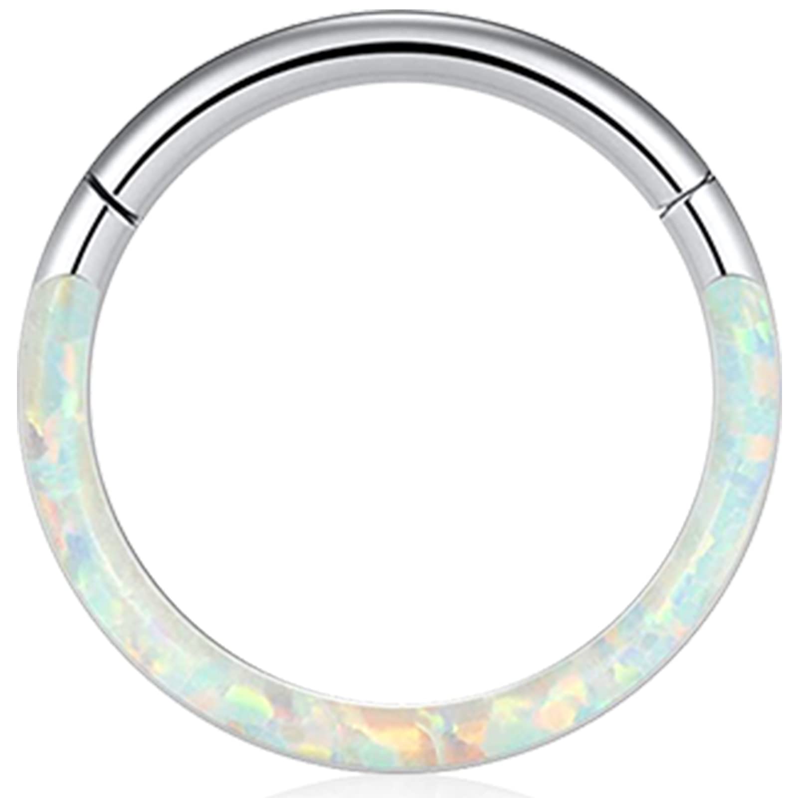 16G opal pierścienie do przegrody nosowej obręcz pierścień do nosa pierścienie do wargi stal nierdzewna na zawiasach segmentowy pierścień bezszwowy clicker pierścień chrząstki kolczyki obręcz
