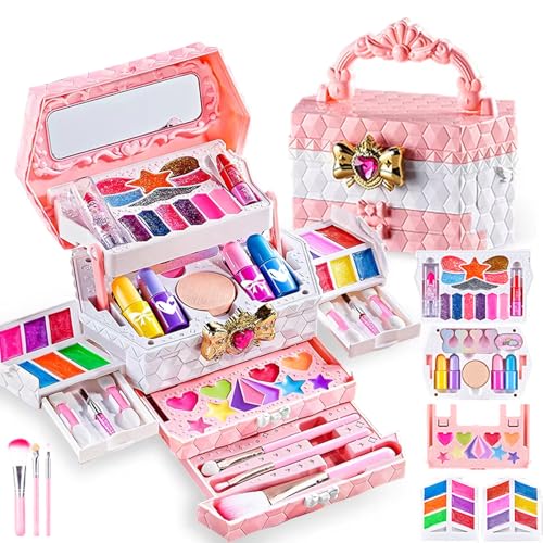 Beauenty Kids Makeup Kit for Girl Real Makeup Set for Girls Safe Washable & Non-Toxic Kids Make Up Toys for Girls Aged 4 5 6 7+ Year Old Girl Christmas & Birthday Gifts (Pink-B)