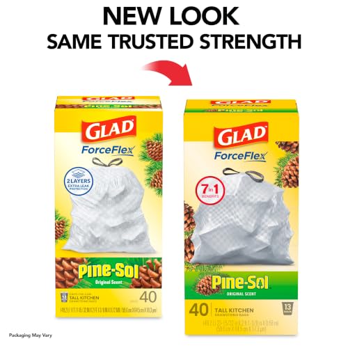Glad ForceFlex Tall Kitchen Trash Bags, 13 Gallon, Pine-Sol Original, 40 Count (Package May Vary) - image 2