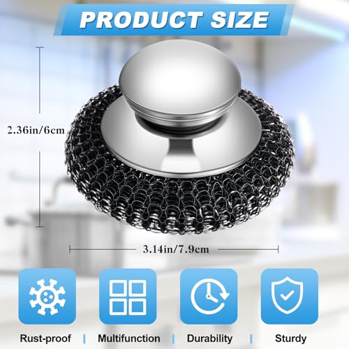 Image of 12 Sets Stainless Steel Wool Scrubber Set, Includes 12 PCs Steel Wool Scrubber with Handle and Replacement Steel Scrubber Wool Pads for Cleaning Pots, Pans, Stoves, Barbecue Grills, Wash Sink