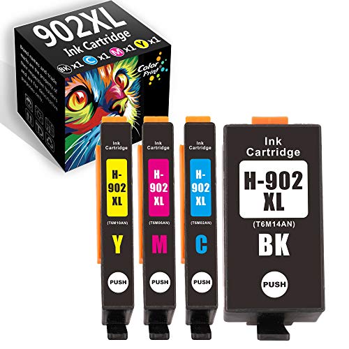 Color Print Compatible 902XL Ink Cartridge Replacement for HP 902 XL Work with OfficeJet Pro 6960 6970 6974 6975 6976 6958 6950 6951 6954 6956 6963 Printer 4-Pack (Black, Cyan, Magenta, Yellow)