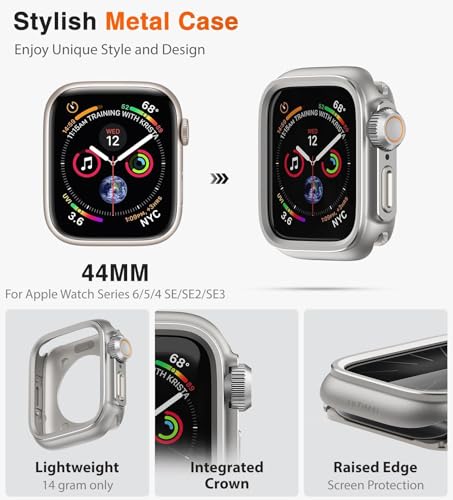 Image of LTIMAL Metal Case Compatible with Apple Watch Series SE3 /SE2 /SE /6 /5 /4 44mm with Back Cover, Military Grade Shockproof Protective Case, Rugged Cover for iWatch 44mm (Silver)