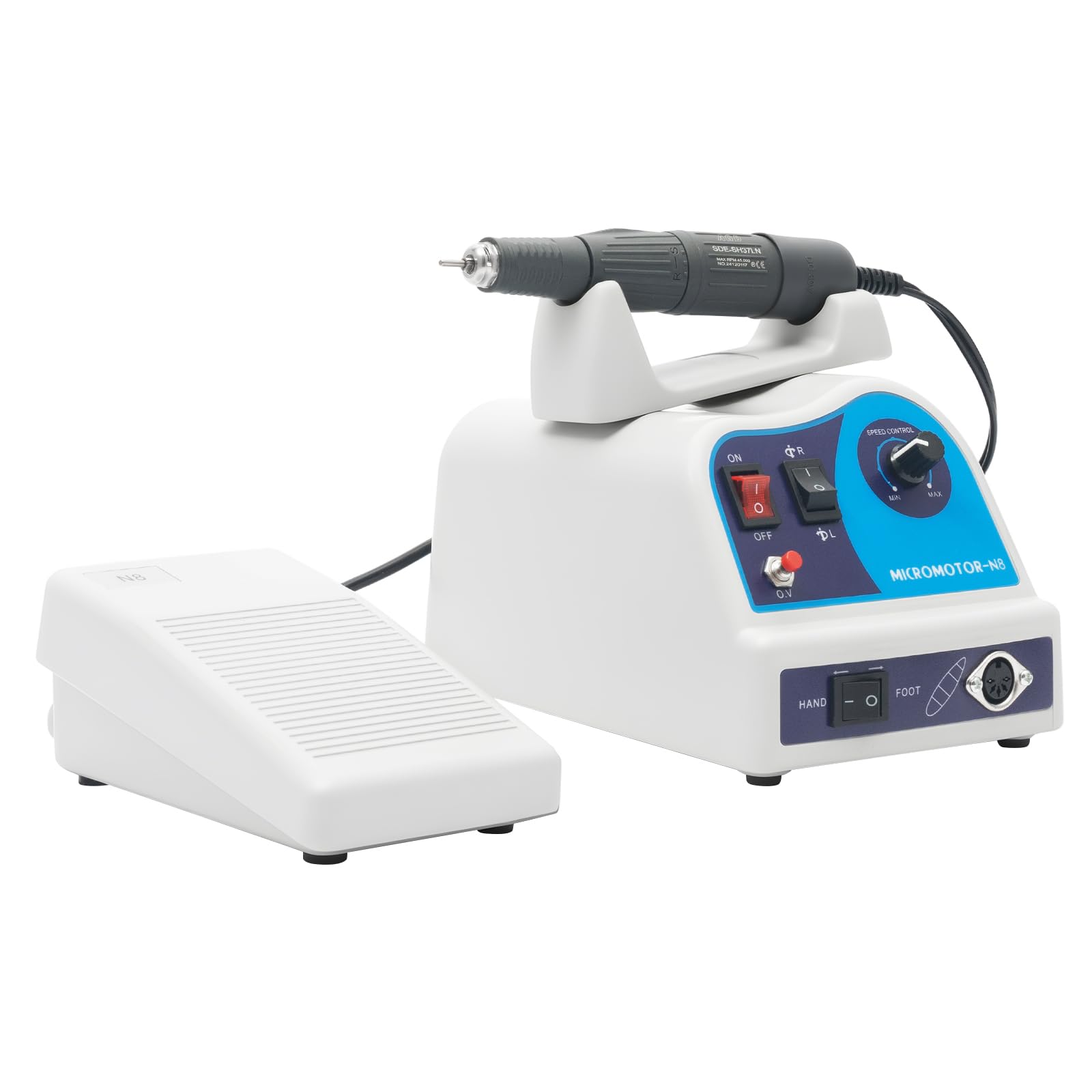 Micromotore elettrico da laboratorio da 80 W con manipolo, micromotore per lucidatura e molatura 0-45000 giri/min per lucidatura di protesi dentarie, vetro di giada, nail art e intaglio del nucleo