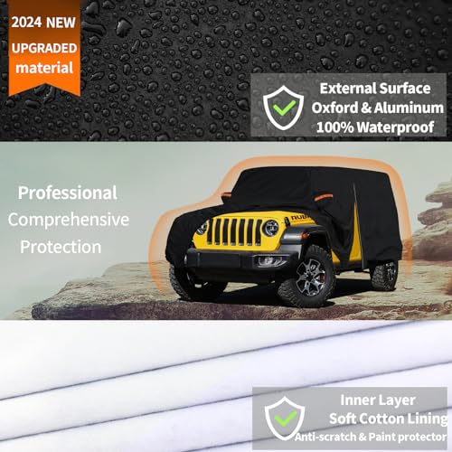 Image of 7 Layers Car Cover Custom Fit Jeep Wrangler 2 Door JK JL CJ YJ TJ Sahara 1987-2025, Heavy Duty Waterproof All Weather Full Exterior Cover Outdoor Protection with Door Zipper & Cotton