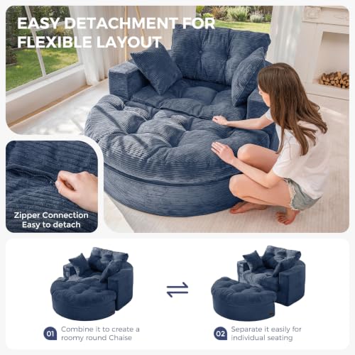 Image of MAXYOYO Oversized Round Chaise Lounge Sofa, Boneless Chair with Ottoman